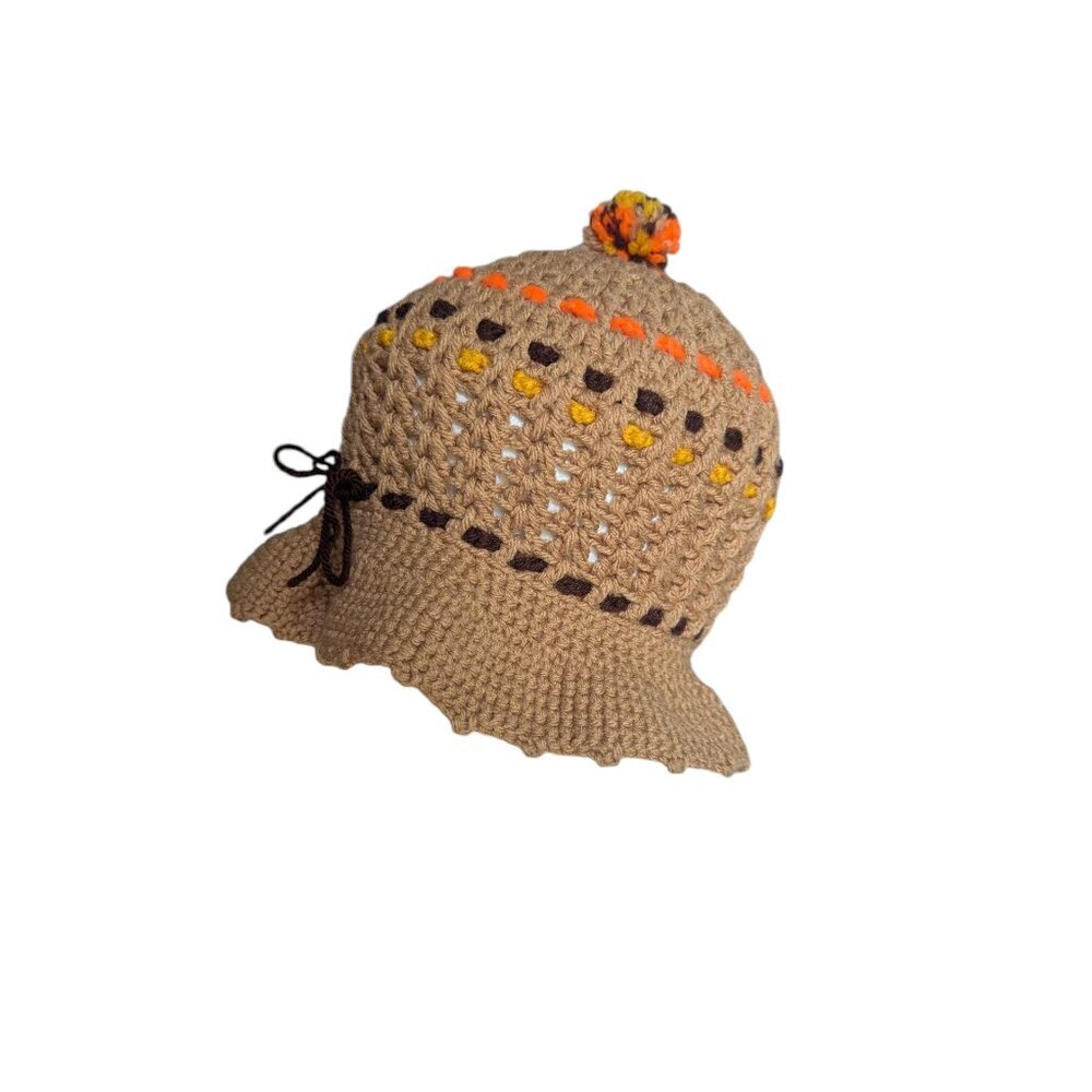 Vintage Knit Bucket Hat Dopamine Dressing Crochet Boho Festival Hippy Hippie‎ - Picture 2 of 6